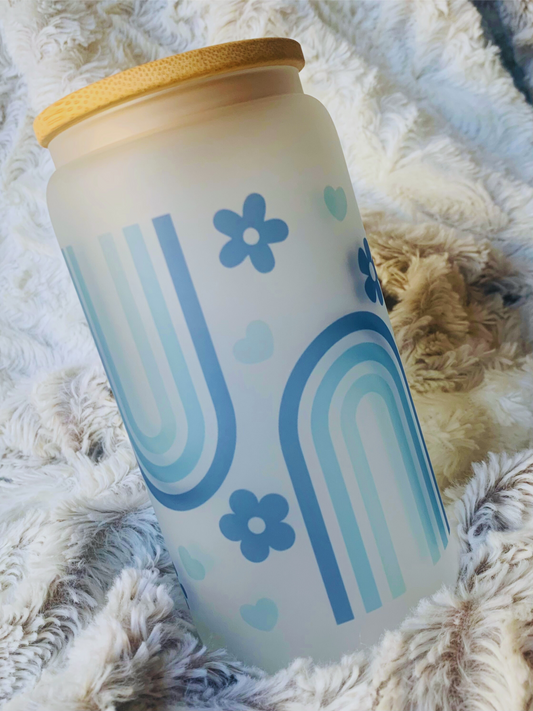 Blue Rainbow 16oz Frosted Glass Cup