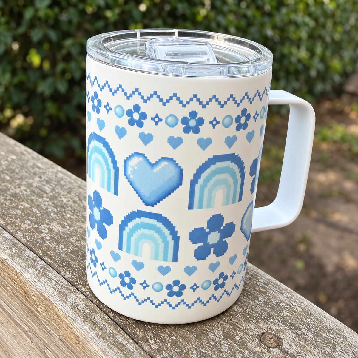 Pixel Rainbow, Heart & Flower Mug