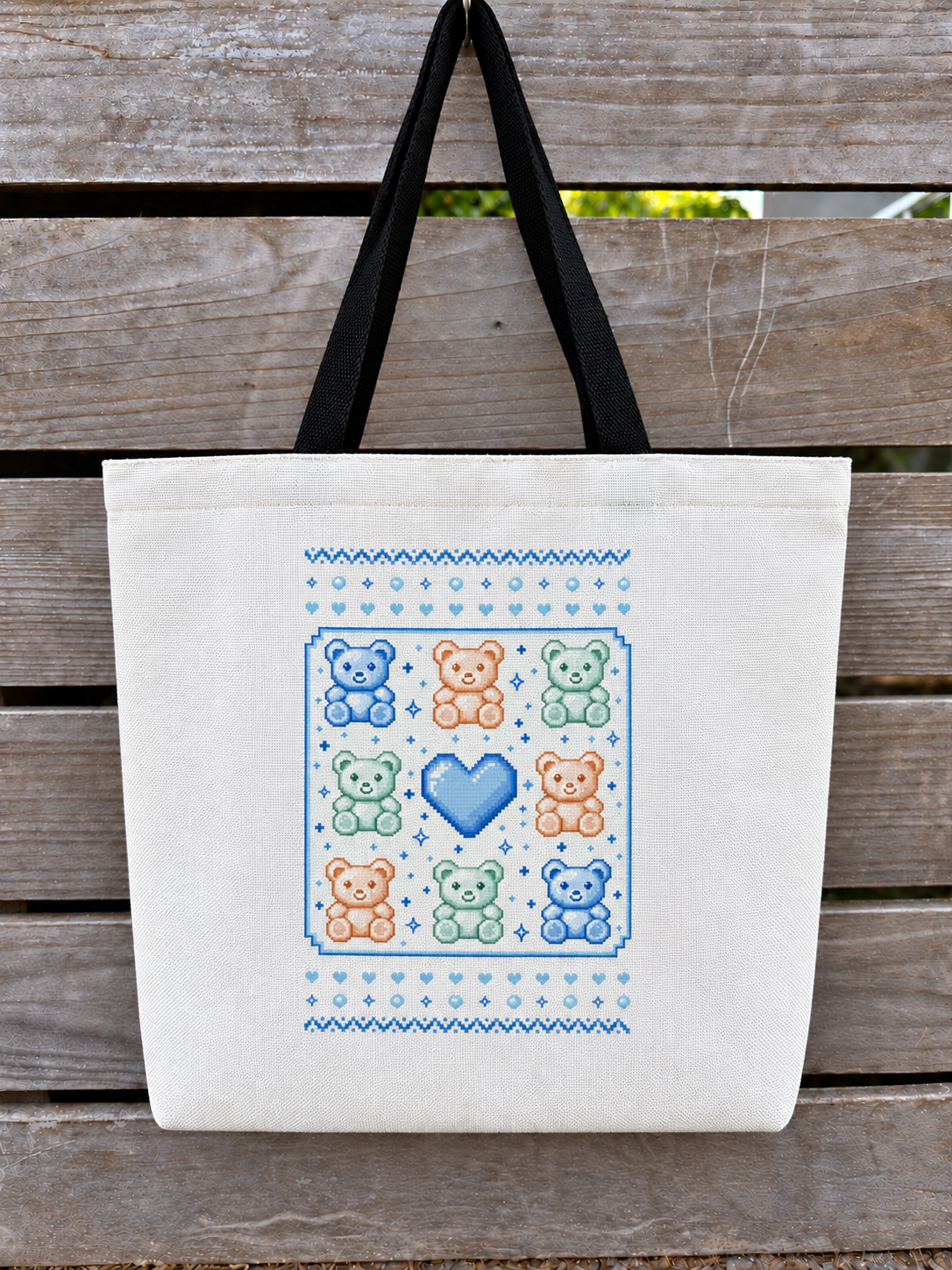 Pixel Teddy Bears & Heart Tote