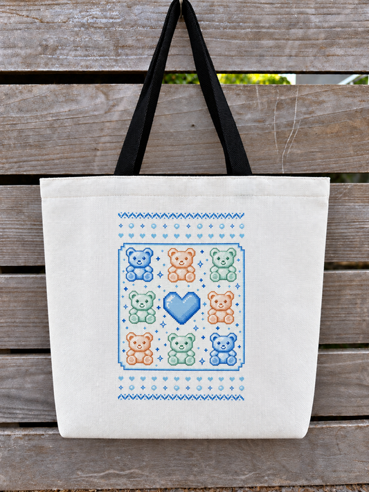 Pixel Teddy Bears & Heart Tote